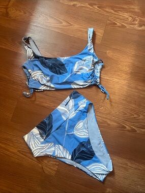 aerie Blue Leaf-Print Two-Piece Bikini Set